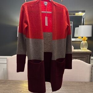 open front cozy cardigan- orange/grey/burgandy